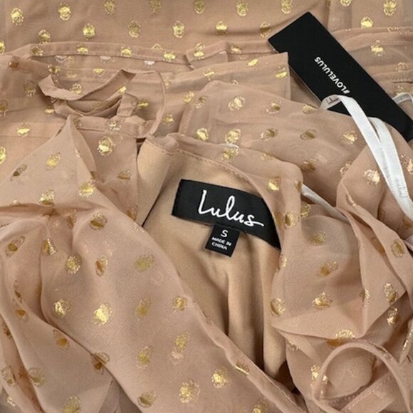 NWT Lulus I'm Yours Blush and Gold Polka Dot Sleeveless Maxi Dress​ - Picture 7 of 8